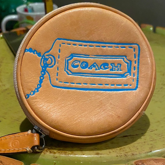 Coach Handbags - Coach Leather Coin Pouch 4” in diameter with Teal Blue Embossed Hangtag